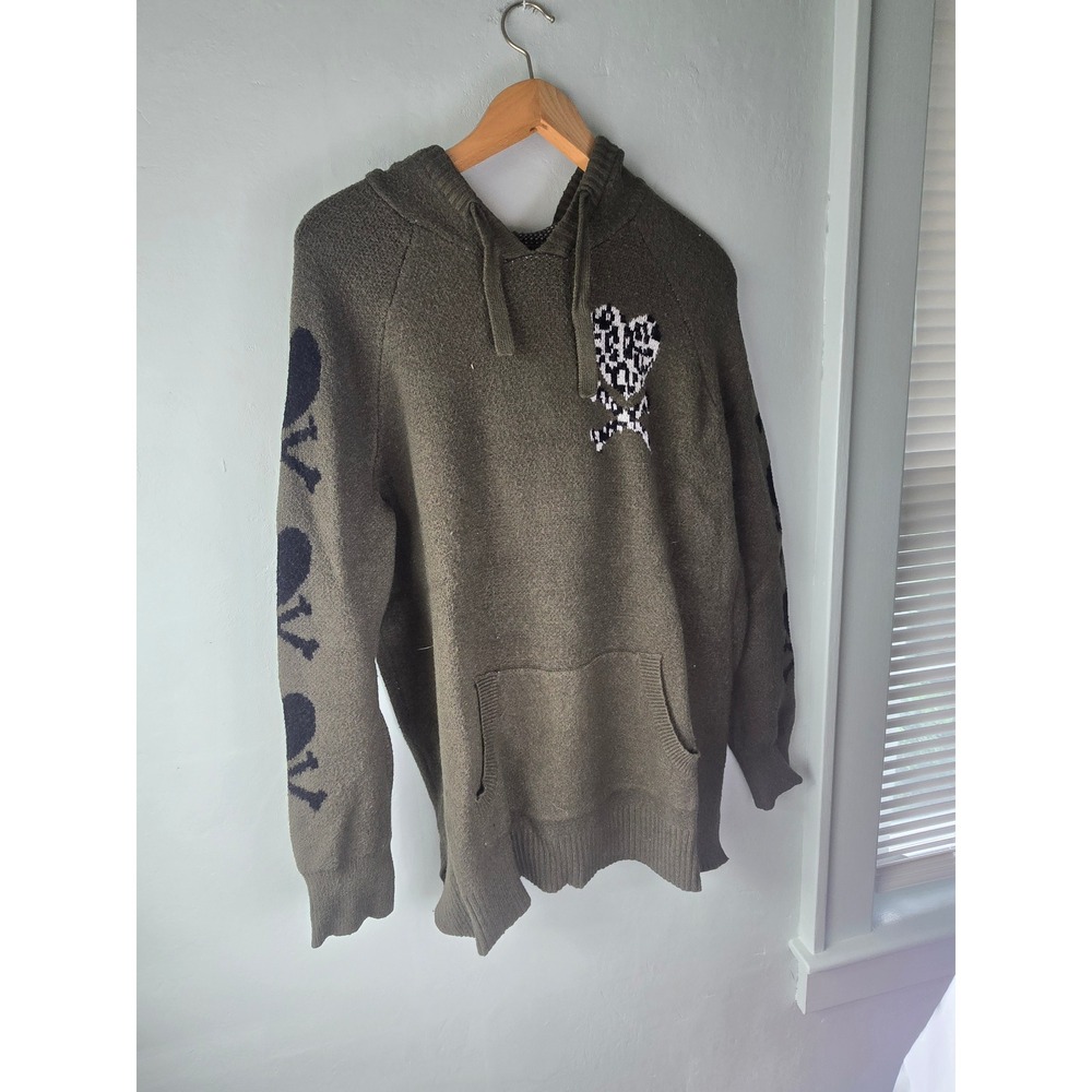 Torrid Olive Green Heart Crossbones Knit Hoodie 1 1X Raglan Sleeve 15907356